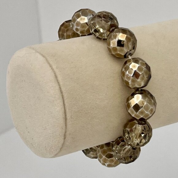 Faceted Czech Glass Fire Polished Gray Gold Crystal Chunky Bead Stretch Bracelet - Picture 9 of 16